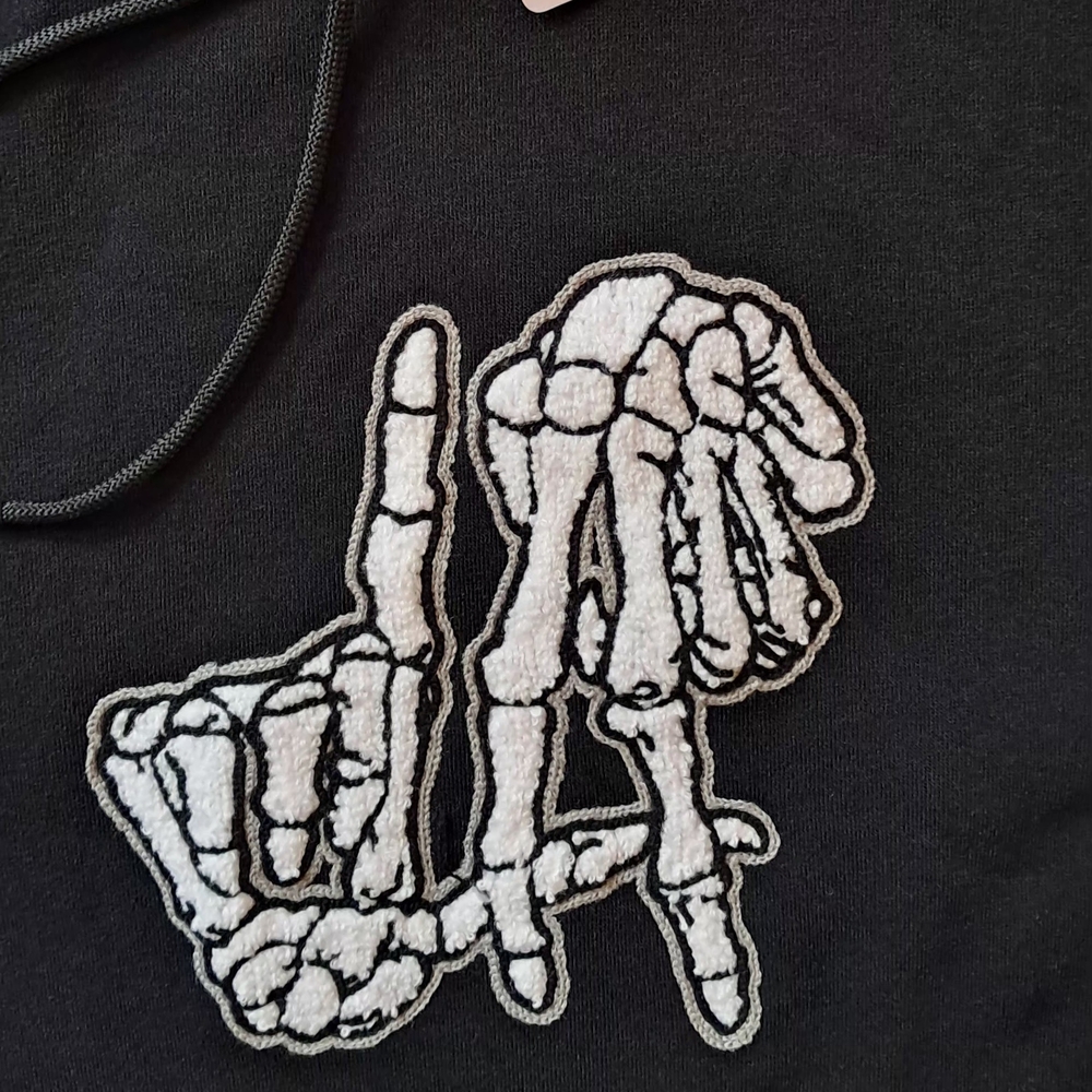 Original Deluxe Black Hoodie with Skeleton Hand "LA" Graphic - Picture 3 of 4